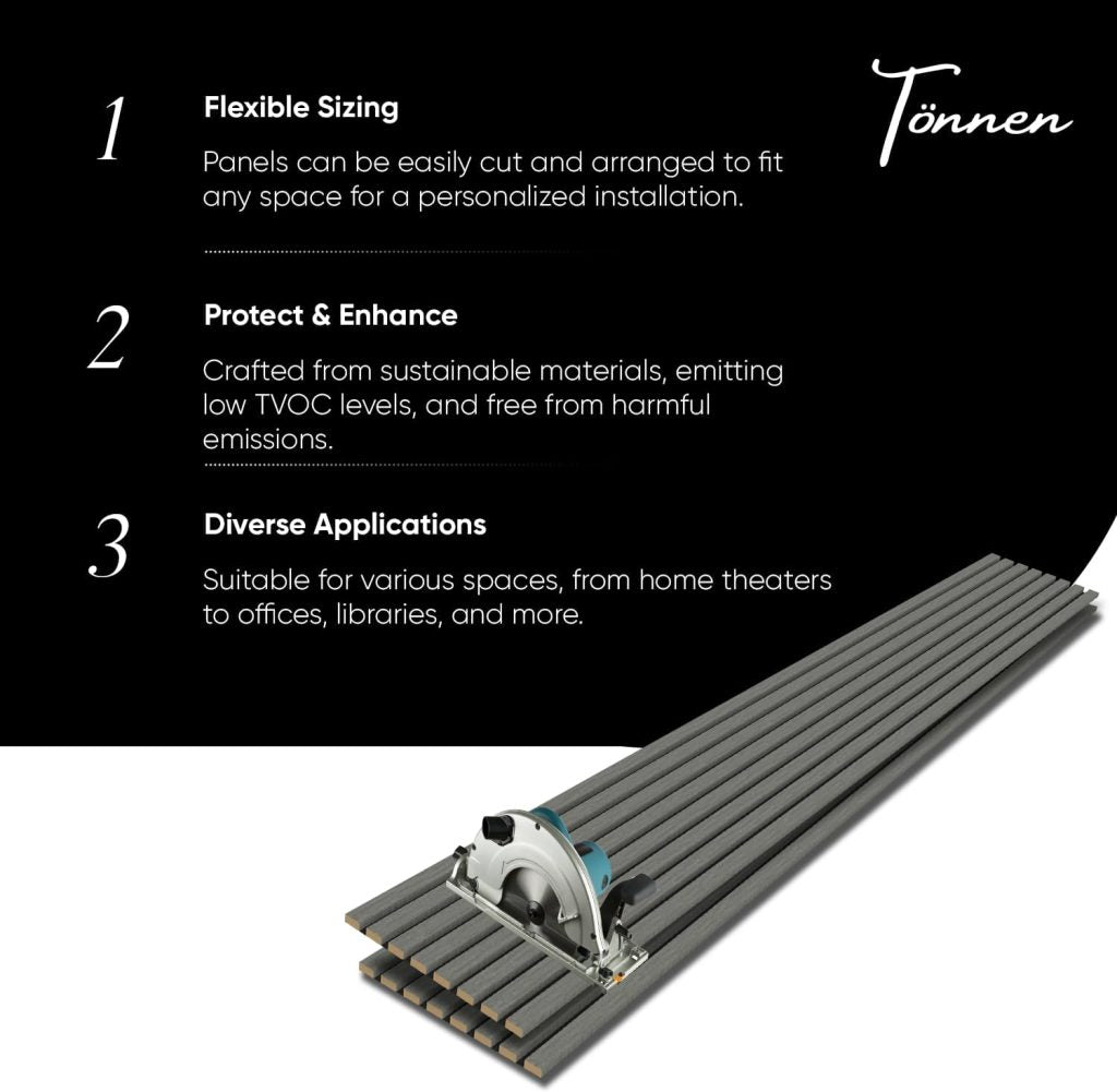 Tönnen Luxury Acoustic Wood Slat Panels | 2pack | 94x11x0.8″ each | Premium Interior Wall Décor (Italian Gray)