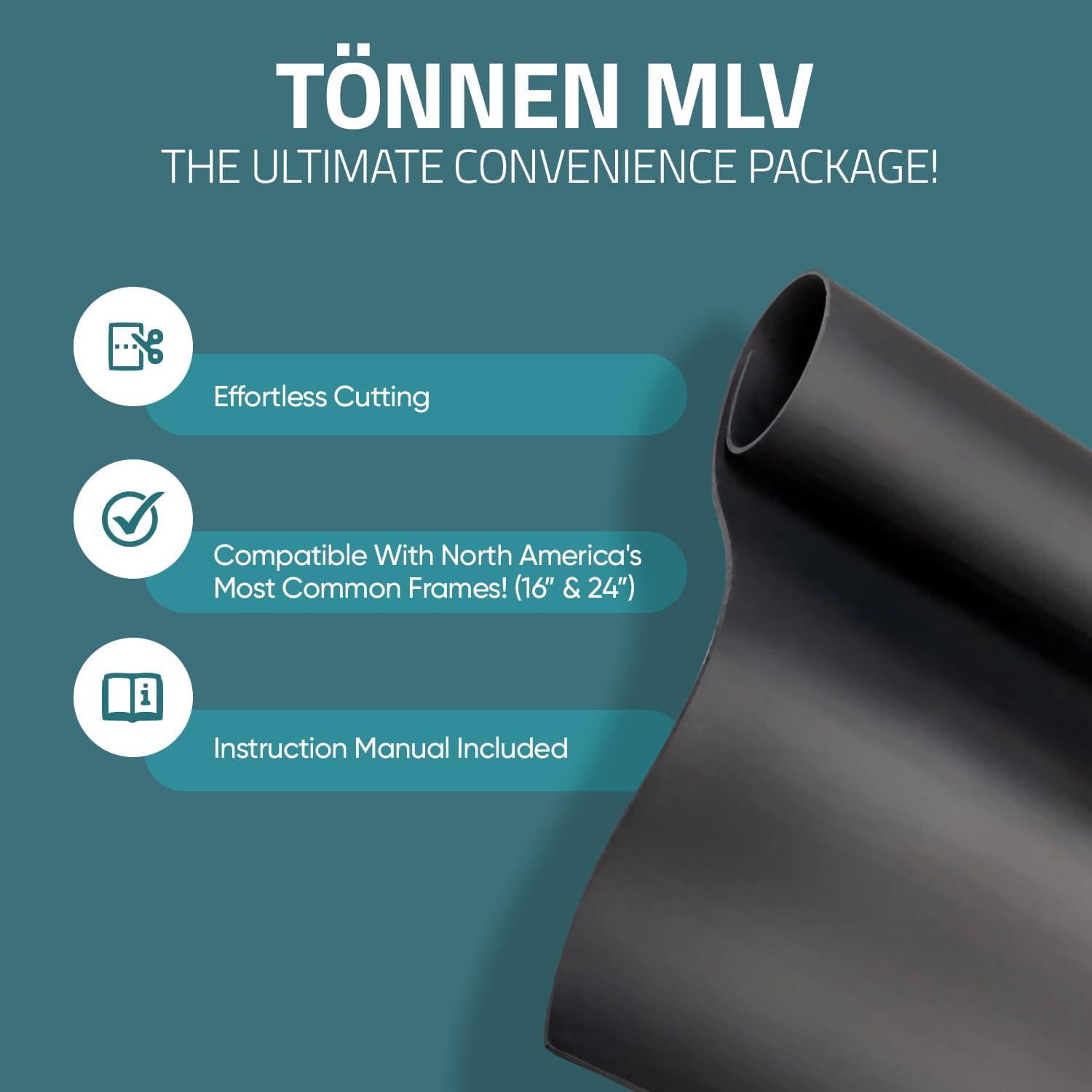 Tönnen Mass Loaded Vinyl 1/8in, 1.2 lb/in2-50 sqft (Easy to Carry roll) – Professional MLV Soundproofing Barrier.