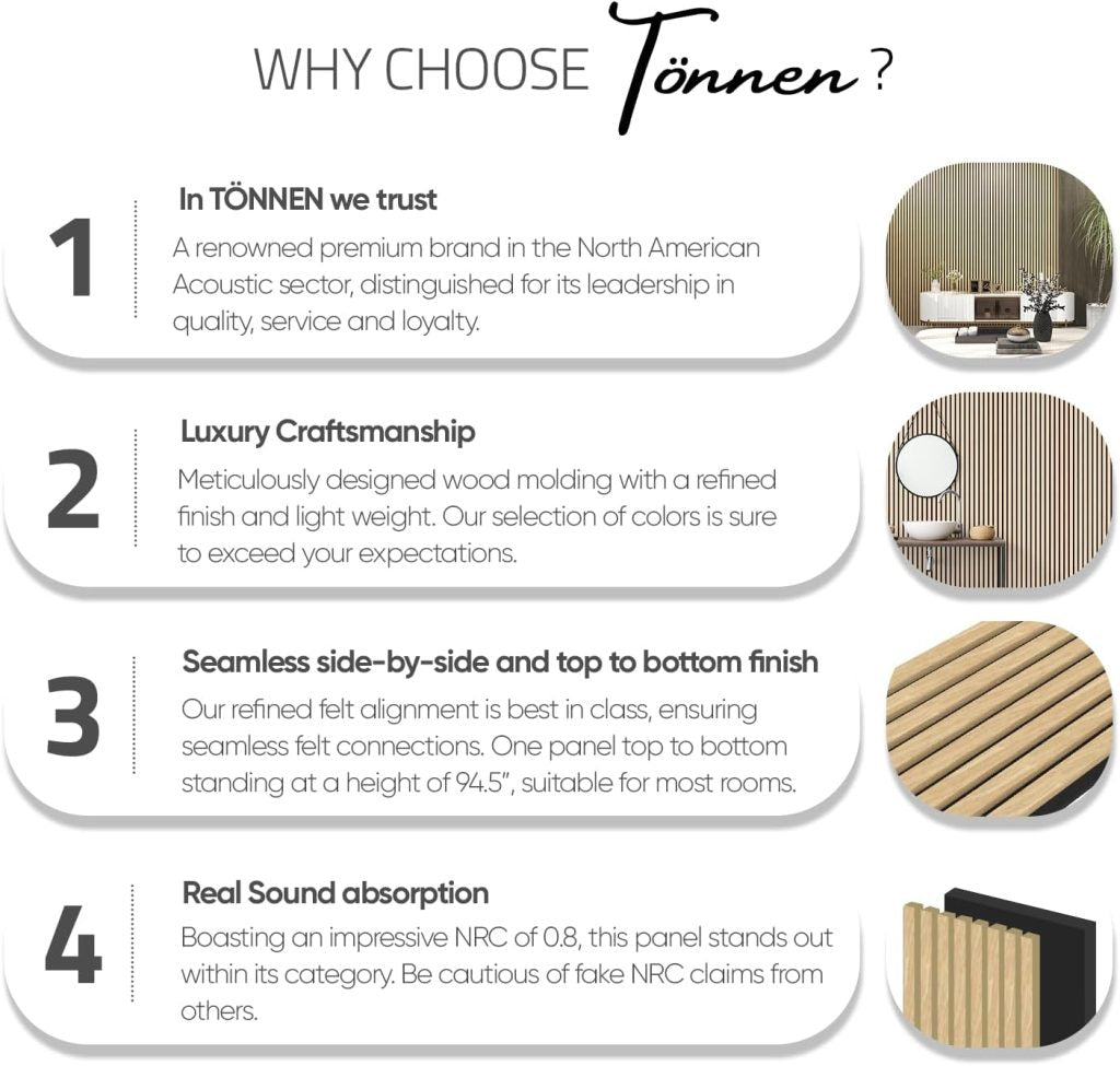 Tönnen Luxury Acoustic Wood Slat Panels | 2pack | 94x11x0.8″ each | Premium Interior Wall Décor (Sapin)