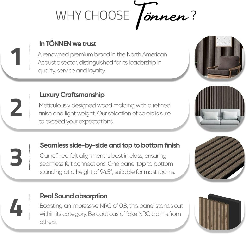 Tönnen Luxury Acoustic Wood Slat Panels | 2pack | 94x11x0.8″ each | Premium Interior Wall Décor (German Wood)