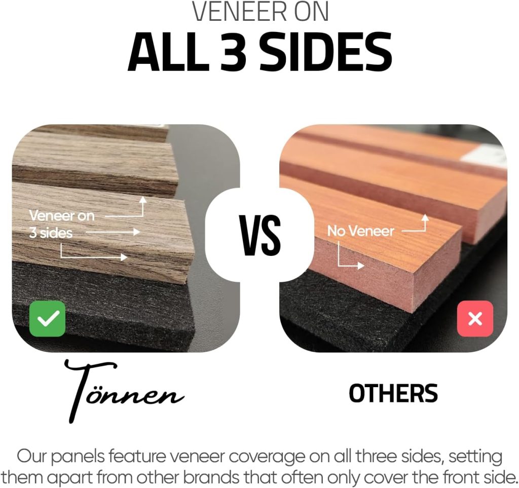 Tönnen Luxury Acoustic Wood Slat Panels | 2pack | 94x11x0.8″ each | Premium Interior Wall Décor (German Wood)