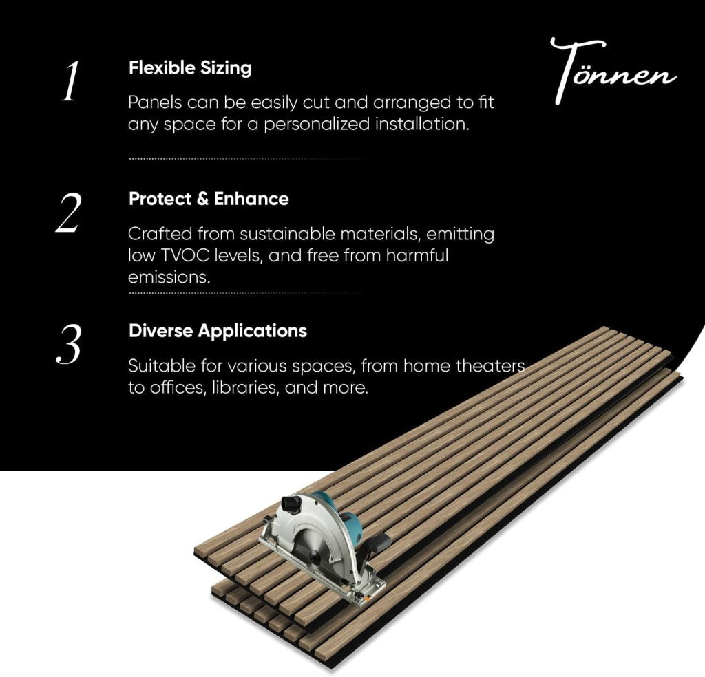 Tönnen Luxury Acoustic Wood Slat Panels | 2pack | 94x11x0.8″ each | Premium Interior Wall Décor (German Wood)