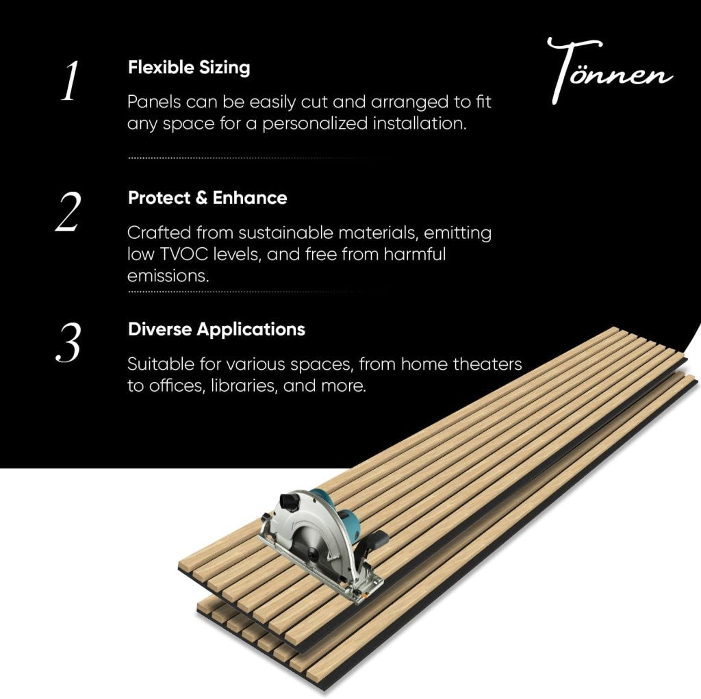 Tönnen Luxury Acoustic Wood Slat Panels | 2pack | 94x11x0.8″ each | Premium Interior Wall Décor (Sapin)