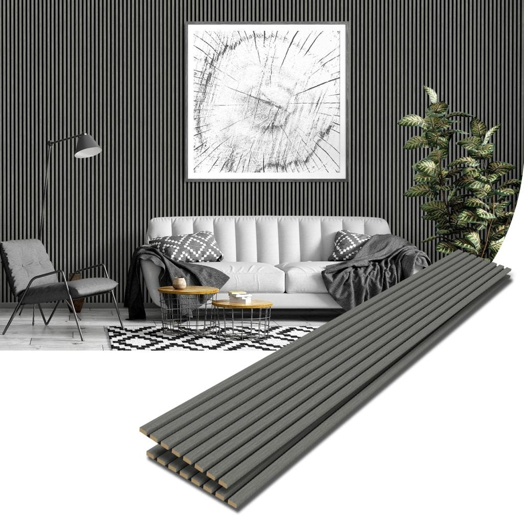 Tönnen Luxury Acoustic Wood Slat Panels | 2pack | 94x11x0.8″ each | Premium Interior Wall Décor (Italian Gray)