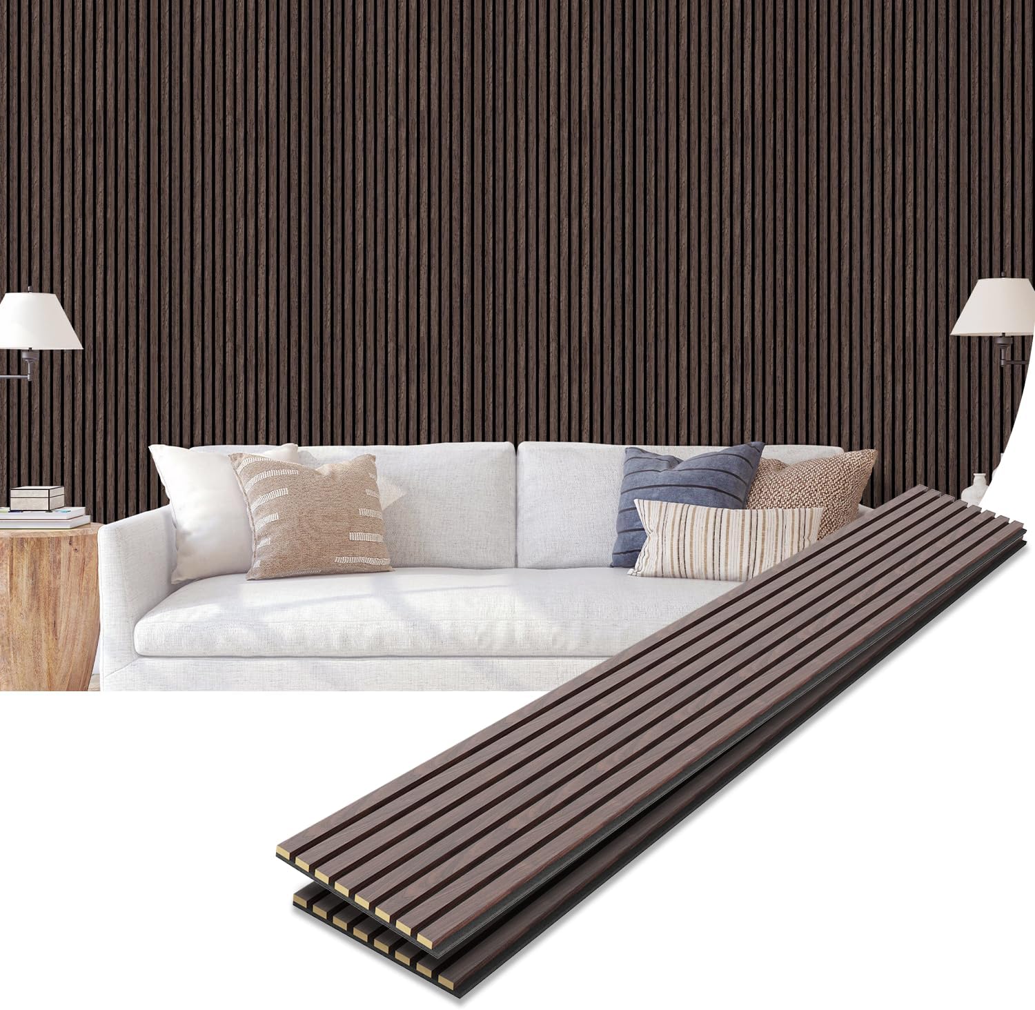 Tönnen Luxury Acoustic Wood Slat Panels | 2pack | 94x11x0.8″ each | Premium Interior Wall Décor (Dark Walnut)