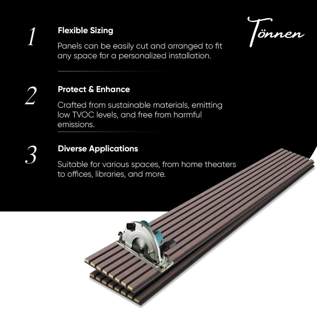 Tönnen Luxury Acoustic Wood Slat Panels | 2pack | 94x11x0.8″ each | Premium Interior Wall Décor (Dark Walnut)