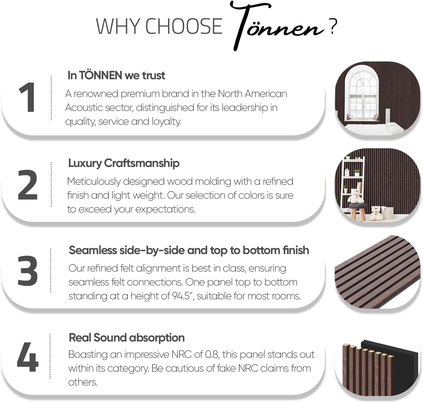Tönnen Luxury Acoustic Wood Slat Panels | 2pack | 94x11x0.8″ each | Premium Interior Wall Décor (Dark Walnut)