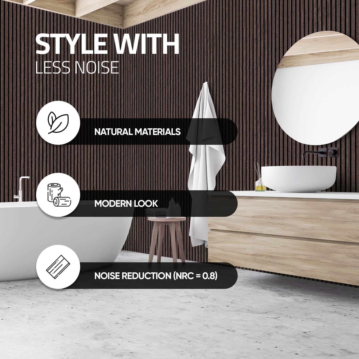 Tönnen Luxury Acoustic Wood Slat Panels | 2pack | 94x11x0.8″ each | Premium Interior Wall Décor (Dark Walnut)