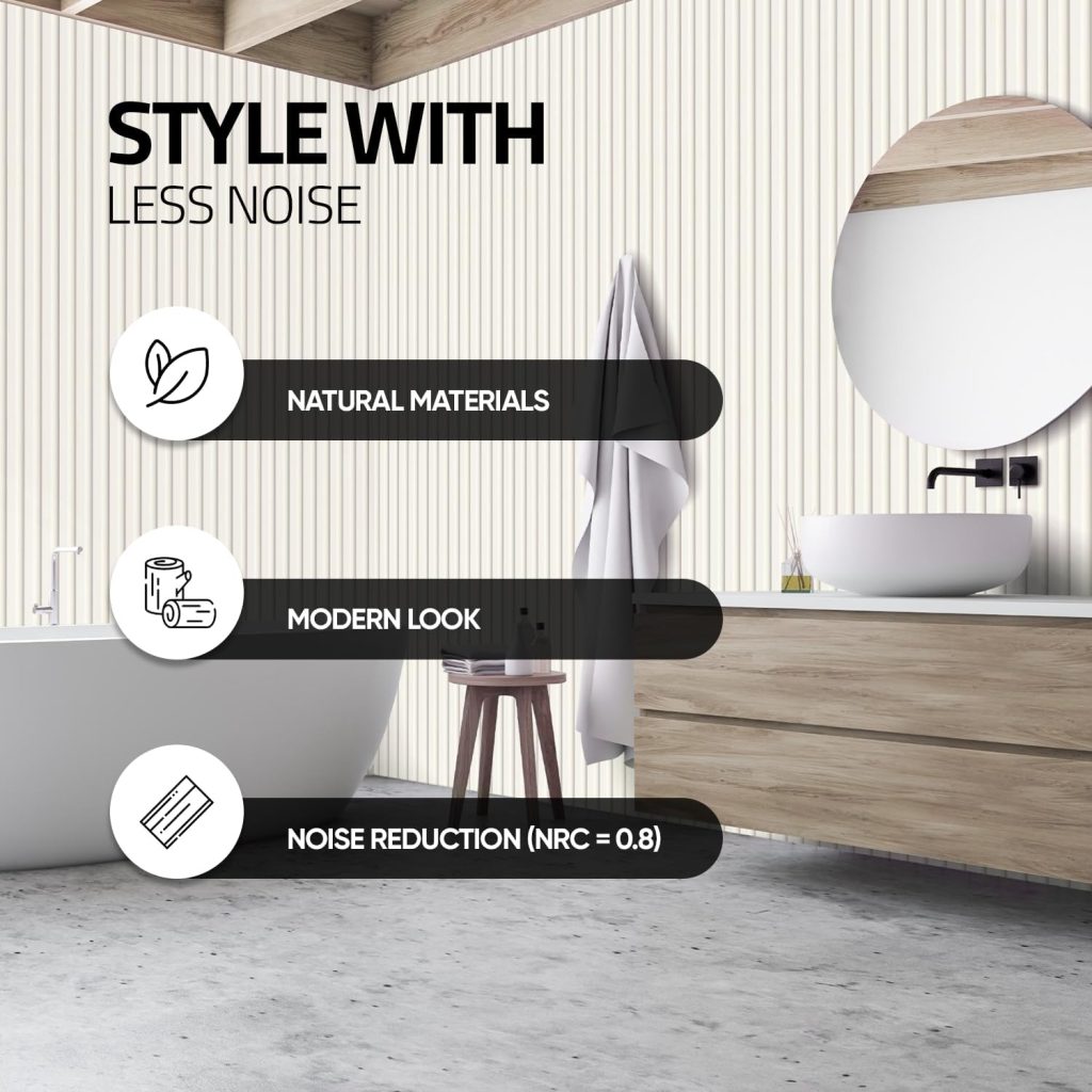 Tönnen Luxury Acoustic Wood Slat Panels | 2pack | 94x11x0.8″ each | Premium Interior Wall Décor (French White)