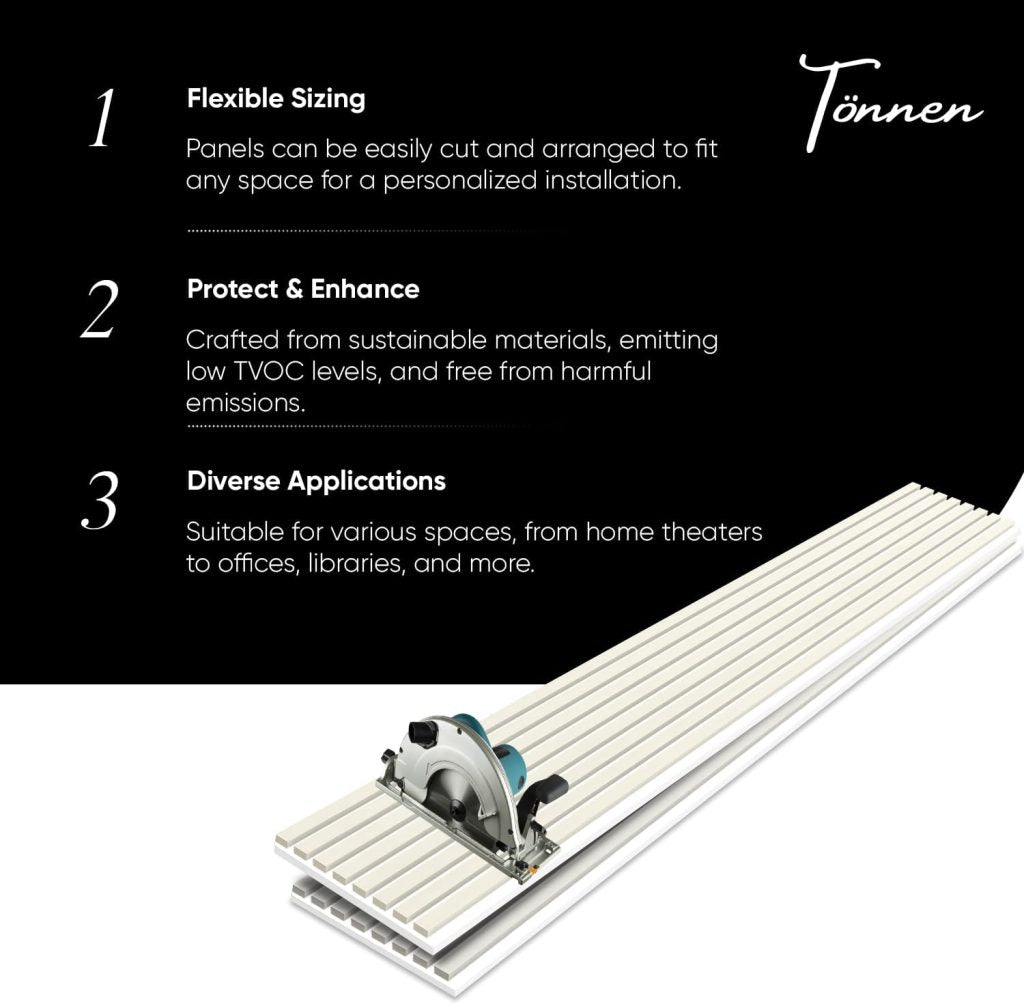 Tönnen Luxury Acoustic Wood Slat Panels | 2pack | 94x11x0.8″ each | Premium Interior Wall Décor (French White)