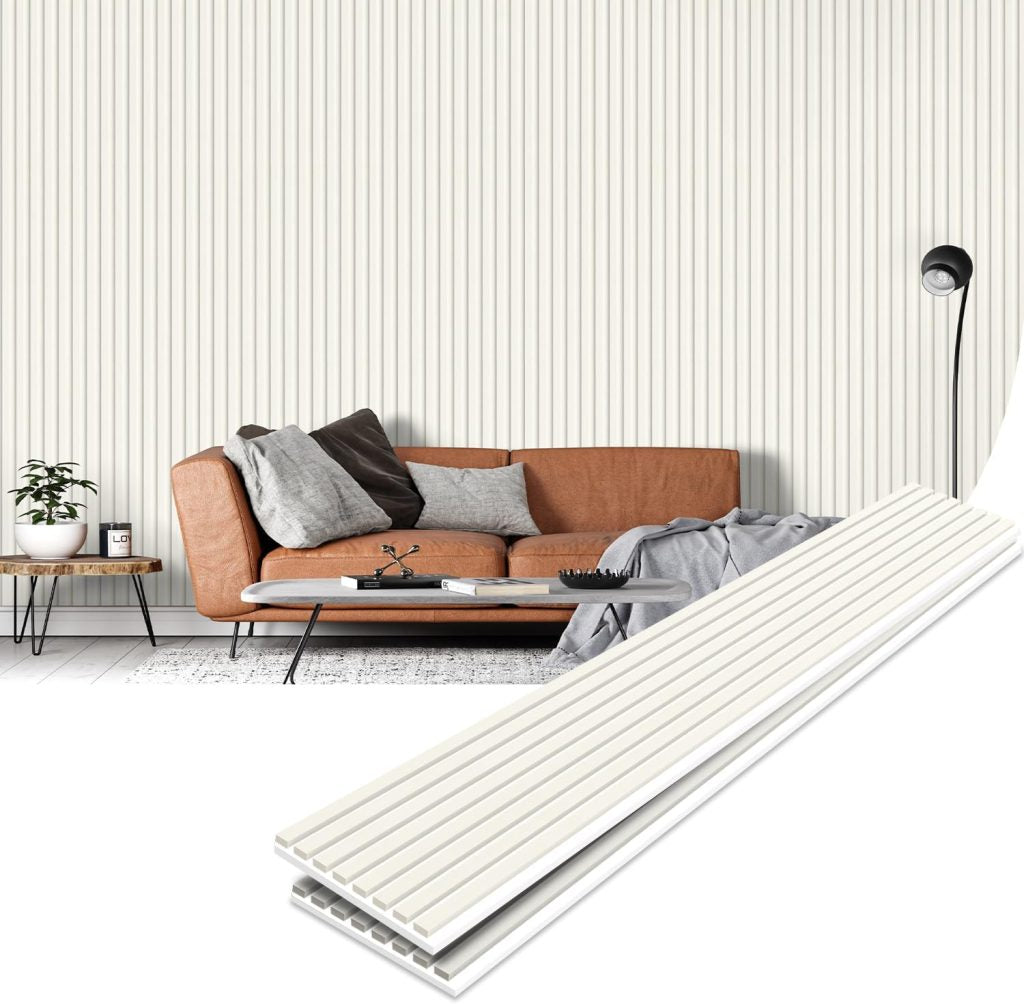 Tönnen Luxury Acoustic Wood Slat Panels | 2pack | 94x11x0.8″ each | Premium Interior Wall Décor (French White)